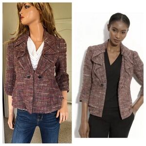 Classiques Entier Tweed Pink Blush Blazer Jacket Layers Ruffles OH MY!